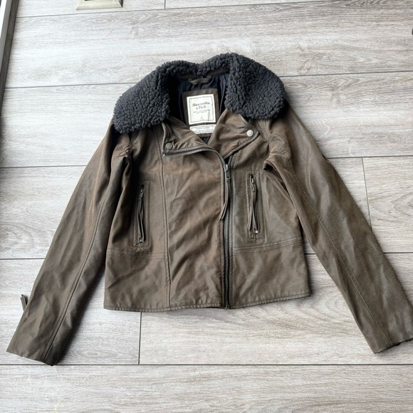 ABERCROMBIE AND FITCH Tan Aviator Moto Jacket Vegan Suede Pilot - Picture 4 of 13
